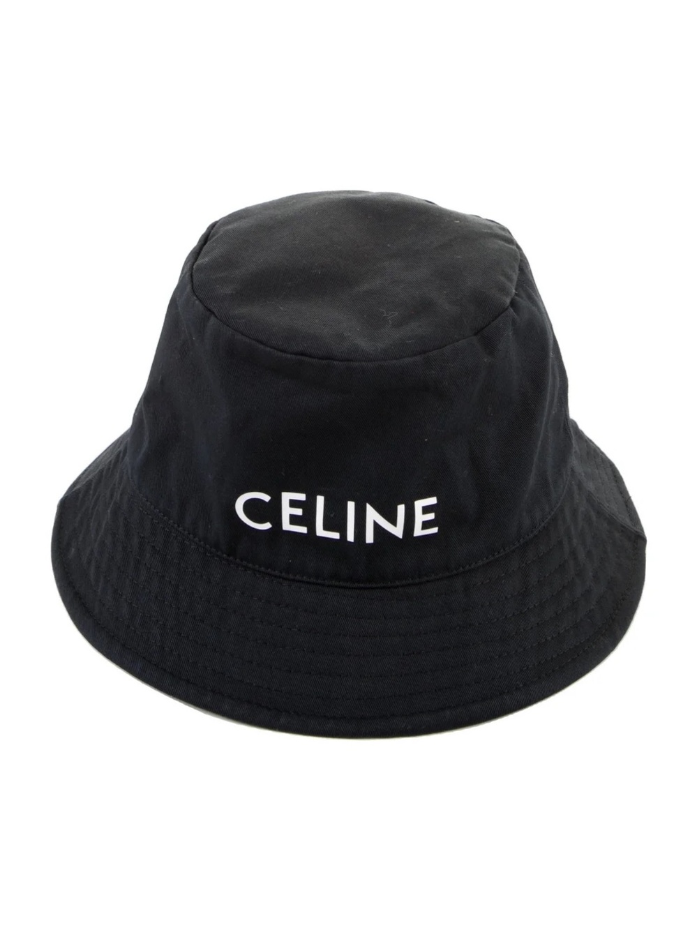 Celine Black Bucket Hat with White Logo Unisex-Womens Mens